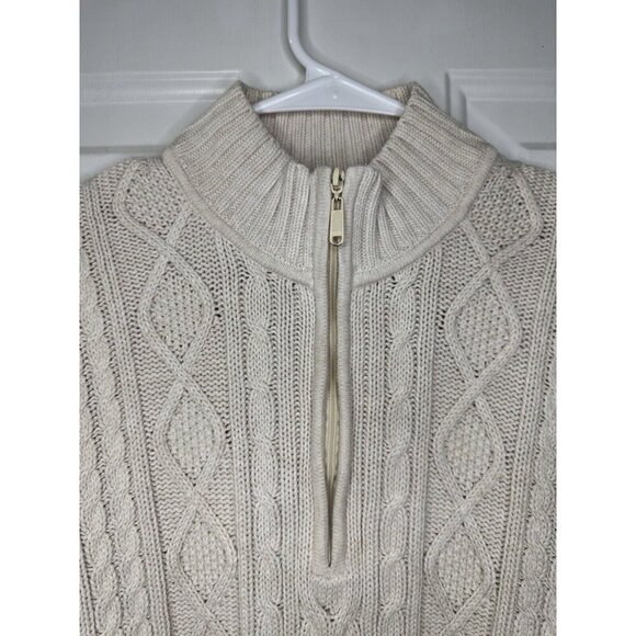 JEANNE PIERRE Vintage 1/4 Zip Cream Cable Knit Sweater Chunky Cabin Preppy XL - Picture 7 of 10